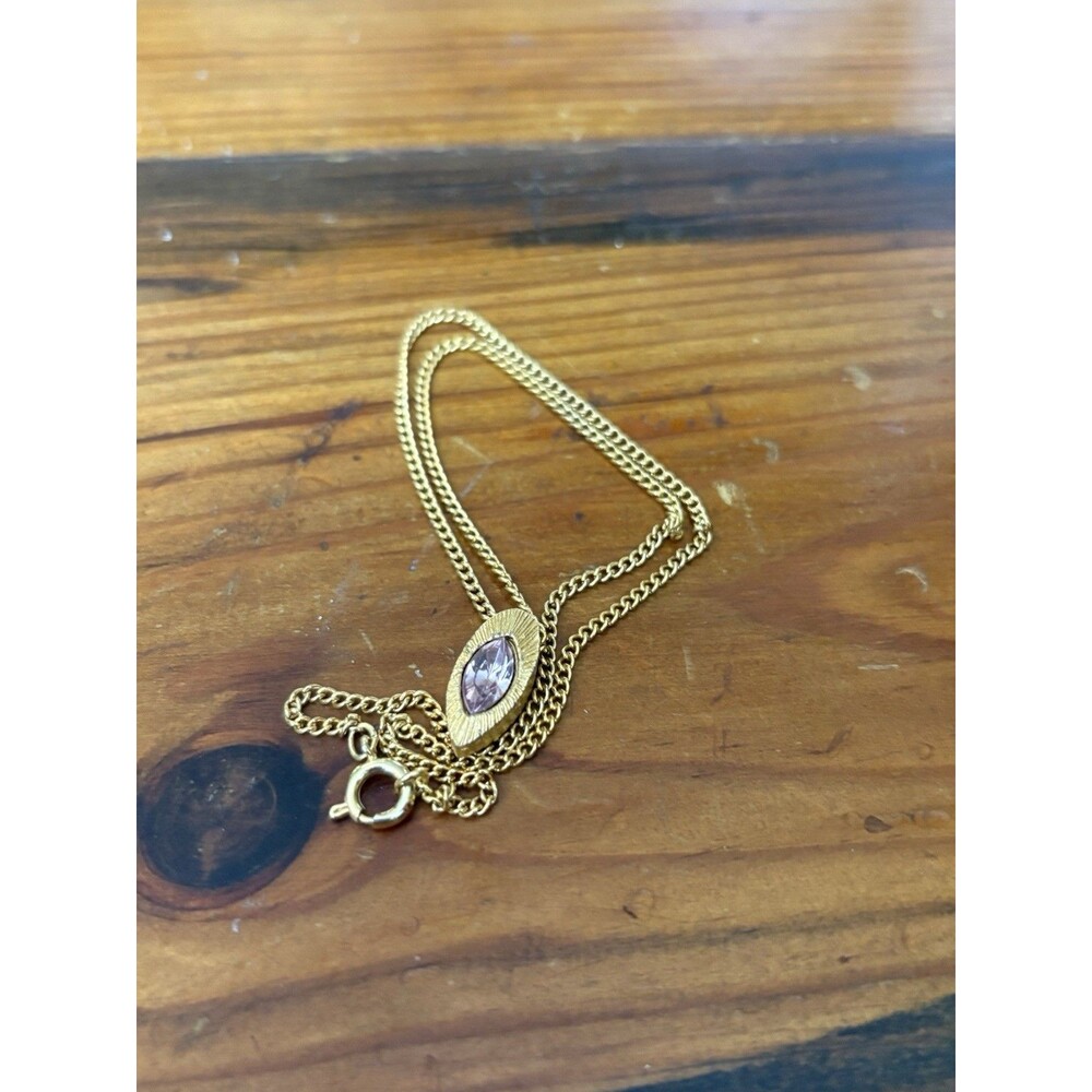 14K Gold Plates Pendant Necklace Oval Pink Cubic Zirconia Jewelry J2